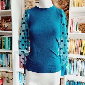 NAF NAF Polka Dot Mesh Long Sleeve Cotton Top P867